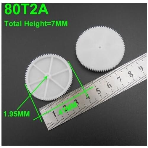 500PCS/LOT 0.5M 80T 2A Plastic Spur Gear 0.5 Modulus T=80 Aperture: 2mm 1.95MM Tight Fitting 80 Teeth 7MMX41MM Gears NEW *FD867
