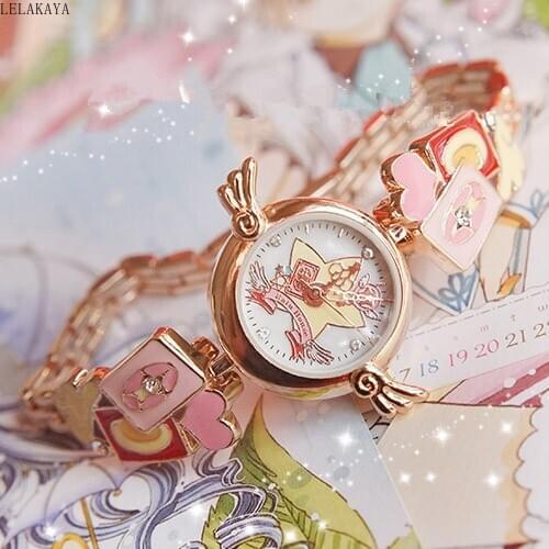 Anime Action Figure Metal Card Captor Sakura Kinomoto Star Wings Cane CLEAR CARD Lady Watch Waterproof wristwatch Cosplay Gift