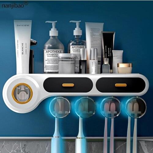 Bathroom Automatic Toothpaste Dispenser Wall-Mounted Antibacterial Toothbrush Holder With Cup Holder Bathroom Accessory Set