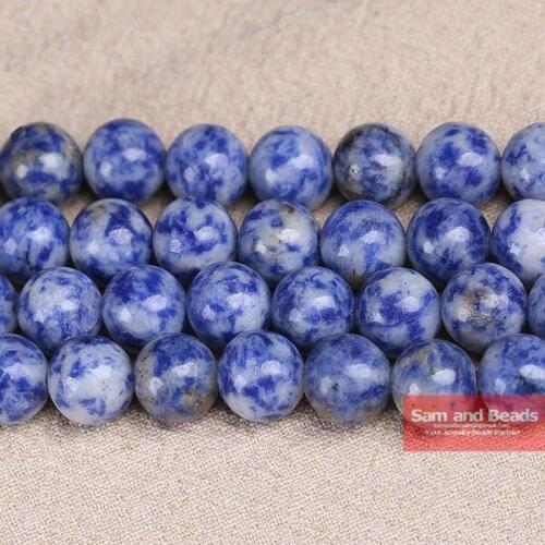 Free Shipping Natural Stone Blue Spot Round Beads 15" Strand 4 6 8 10 12mm Pick Size For Jewelry Making BS01