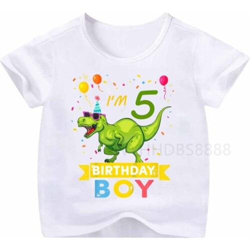 New Fashion Short Sleeve Childrens T-shirt Cute Cartoon Dinosaur T-shirt Number Birthday Boys and Girls Casual Tops