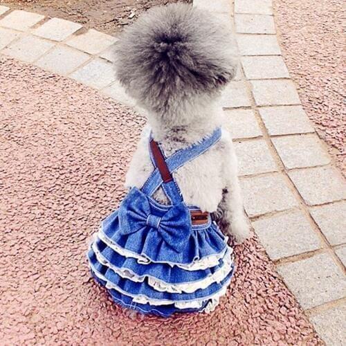 Dog Jeans Pet Dress With Lace Dog Clothes Pants For Chihuahua YorkiesTeddy Dogs Cat Clothing Puppy Rompers Dog Denim overalls