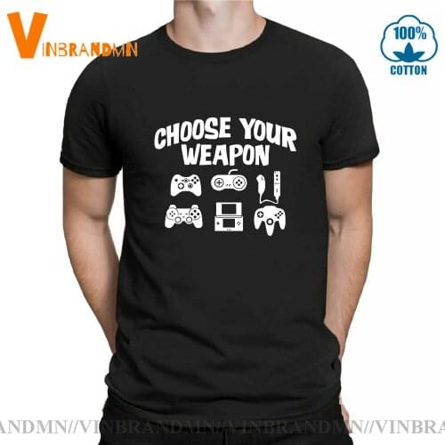 New Summer Mens T-shirt Choose Your Weapon Gamer T Shirts PS1 PS2 PS3 PS4 Video Game Controller Tees Cotton Short Sleeve Tshirt