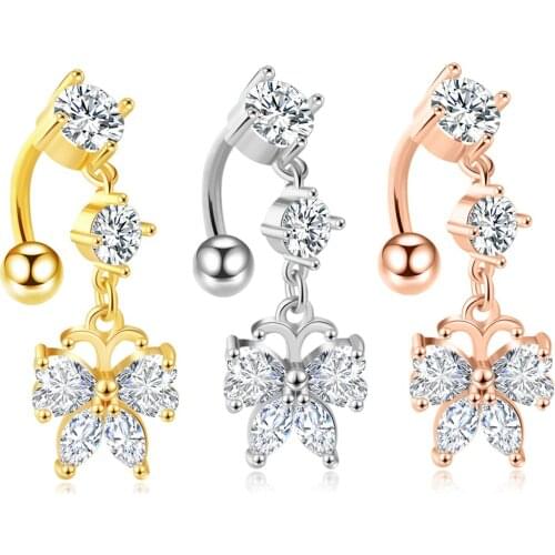 JUNLOWPY Tassel Petal Pendant Body Jewelry Piercing for Lady Gift Women Sexy Surgical Steel Belly Button Piercing Wholesales