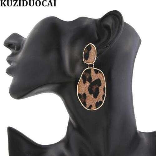 Kuziduocai New Fashion Jewelry Punk Leopard Speck Droplet Geometric Statement Drop Earrings For Women Brincos Pendientes E-1978