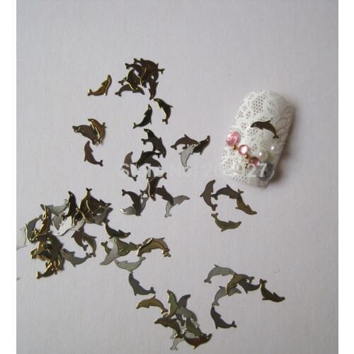 MS1-2 100pcs Gold Cute Dolphin Nail Art Metal Sticker Nail Art Decoration Fancy Outlooking