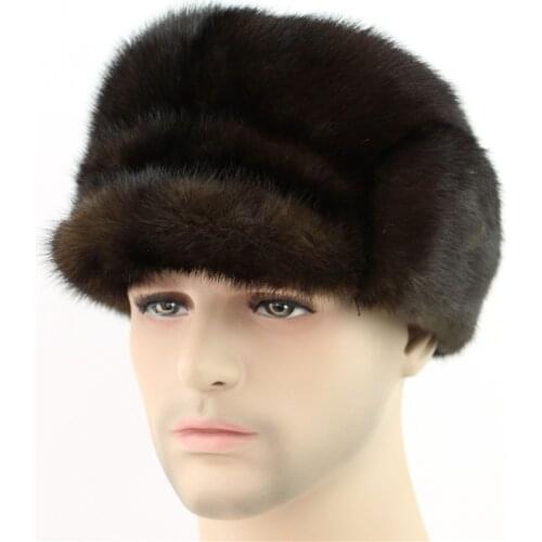 2021 new mens genuine whole mink fur hat high quality handmade warm ear protection with canopies solid beanie