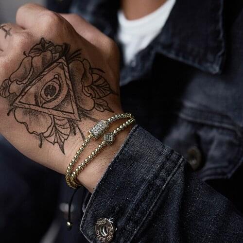 Temperament 2 Pcs/ Set Cube Rectangle Bead Bracelet For Men Classic 4mm Handmade Weave Pave CZ Men Bracelet Set Jewelry Gift