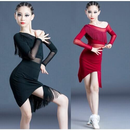 New Children Latin Dance Dress Girls Leotards Tassel Dress Cha Cha Samba Stage Professional Performance Dance Clothes