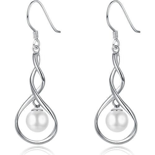 New Fashion Genuine Freshwater Pearl Hook Earrings For Women 925 Sterling Silver Infinity Earring Jewelry Gift