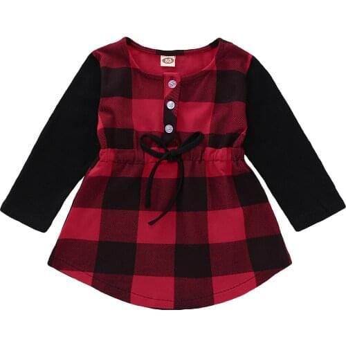 Girl Dress Casual Christmas Toddler Baby Girl Plaid Dress Long Sleeve Princess Party Dresses Kid Clothes Size 1-4Y