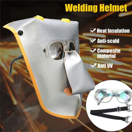 Adjustable Insulated Leather Welding Mask Argon Arc ARC TIG MIG Weld Lens Welder Glasses Face Protective Mask + Safety Goggles