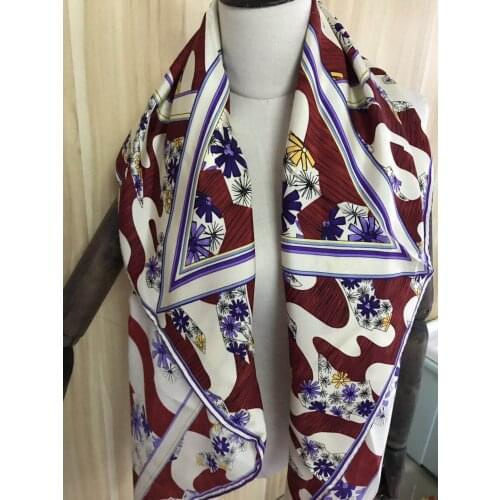 2020 new arrival spring autumn classic flower 100% pure silk scarf twill hand made roll 110*110cm cm shawl wrap for women lady