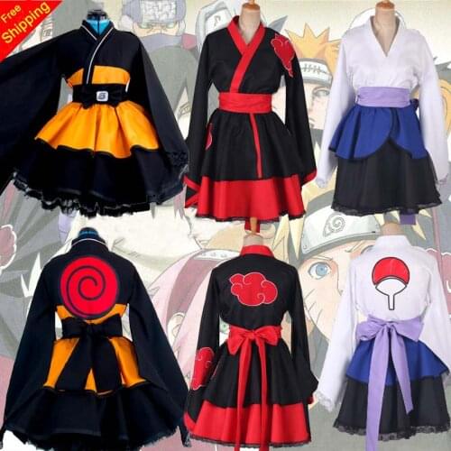 Shippuden Uzumaki Ninja Female Lolita Kimono Dress Wig Anime Cosplay Costume For Women Clothes Free Shipping