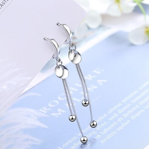 Cute Women Earrings Wafer Balls Tassel Jewelry New Trendy Silver Color Earring Lady Gift Party Tassel Earring Accessories