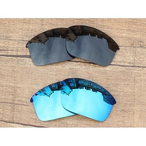 Vonxyz 2 Pairs Stealth Black & Ice Mirror Polarized Replacement Lenses for-Oakley Bottle Rocket Frame