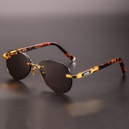Acetate Vintage Rimless Sunglasses Man Woman Luxury Natural Crystal Stone Lens Goggles Oval Sun Glasses Anti Eye Dry Anti Scratc