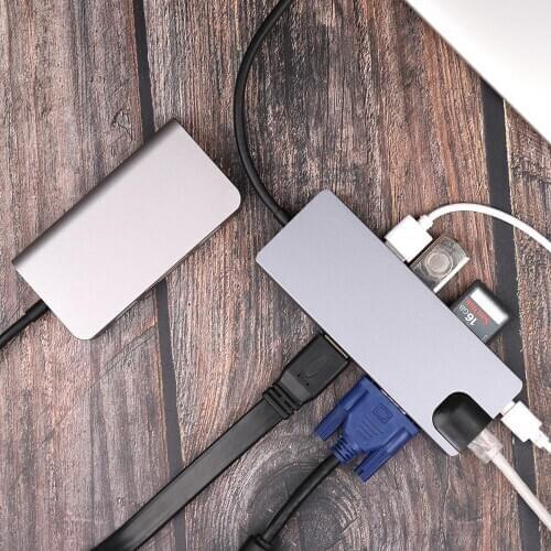 USB C Hub to HDMI-compatible Ethernet Rj45 Lan VGA PD SD TF Hub 3.0 Port Type C Dock for MacBook New Pro Air 13 15 16" 2020 2019