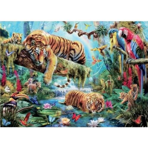 Idyllic Tiger Forest animals Painting Cross Stitch Kits Needlework Embroidery Crafts 14ct Unprinted DIY Arts Handmade Home Decor