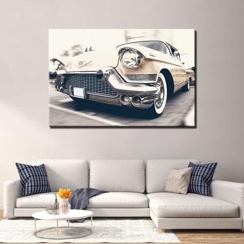 Vintage Car Cadillac Poster Canvas Paintings Wall Art Cloth Fabric Prints for Living Room Home Decor