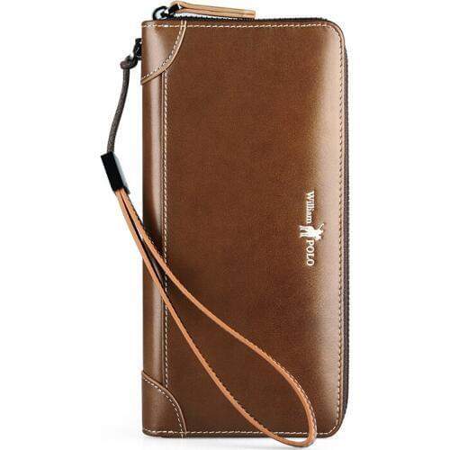 Genuine leather zipper wallet Vintage cowhide mens pocket fashion handbag