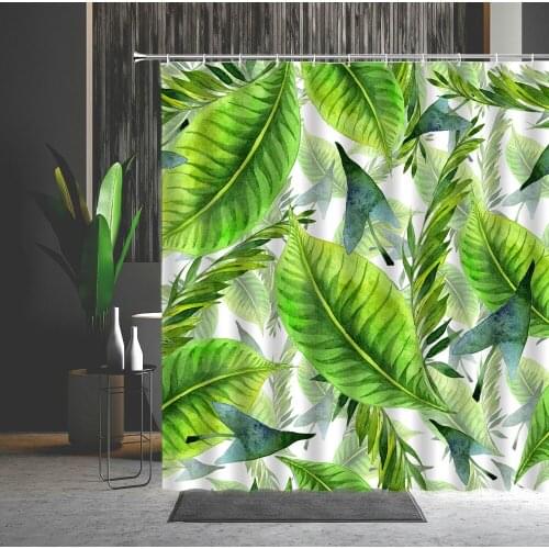 Tropical Plants Shower Curtains Monstera Green Leaf Palm Leaves Decorative Waterproof Polyester Fabric Bath Curtain Home Decor
