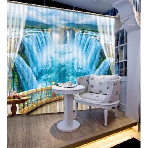 Photo Customize Size 3D Curtain Background Blue Scenic Waterfall Curtains Curtain For Bathroom Blackout Curtain Fabric
