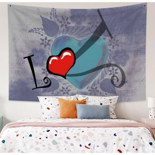 Green Love Happy Valentines Day Perple Tapestry Vintage Exotic Summer Plant Nature Frame for Bedroom Photography Wall Decor