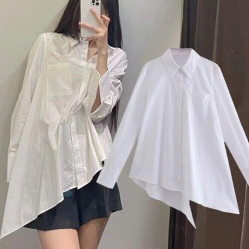 Jenny&Dave Women Blouse Autumn Blouse Women England Style High Street Personality Asymmetry Loose Casual Blusas Shirt And Top