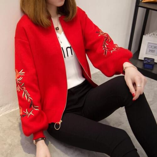 Women Basic Coats Knit Cardigan Sweaters 2019 Autumn Embroider Jumper Zipper Short Jacket Sweater Women Cardigan Feminino DD2362