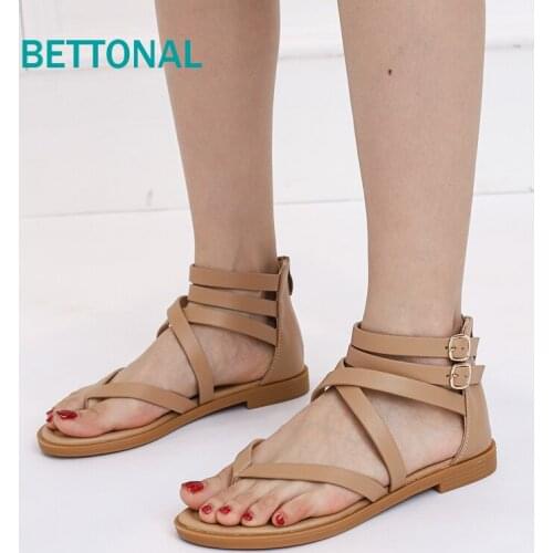 BETTONAL Fashion Casual Flat Rome Sandals Women Shoes Woman Summer 2021 Gladiator Bohemia Ladies Sandles Sandalias Back Zipper