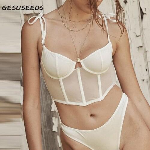 Summer white black crop top women spaghetti strap tops fashion slash neck camis solid lace up tops korean backless cami top cute