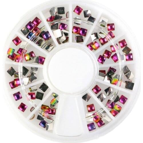 1 Wheel Square-shape Nail Rhinestones 3D DIY Fire Nail Art Decoration Gems Flatback AB Color Charm Stones