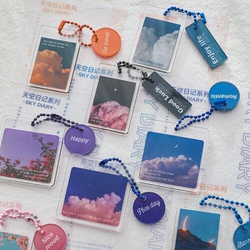1 PC Acrylic Romantic Sky Landscape Feeling Words Decorative Keychains for Key Holder Storage Bags Student Gifts
