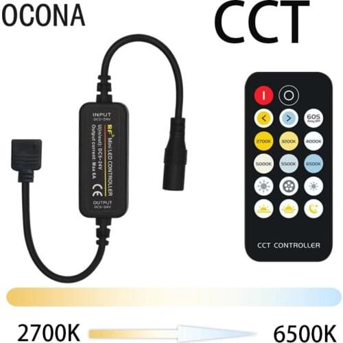 17-Key RF Remote CCT Color Temperature Controller For LED Strip Light DC5V~24V Brightness Adjustment Connector Dimmer Switch