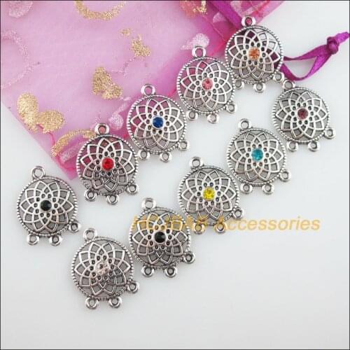 20 New Sun Charms Tibetan Silver Tone Retro Mixed Crystal Connectors 18x24.5mm