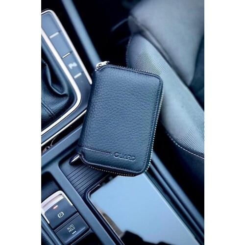 2021 Valentines day Black Genuine Leather Mini Zipper Wallet Gift Multi-Compartment Real Genuine Leather Zipper Mobile Wallet