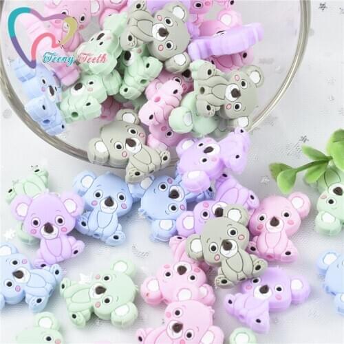 5 PCS Koala Silicone Beads Teething Baby Toys Pendant Baby Nursing Beads Carton Mini Koala Silicone BPA Free Bead For Necklace