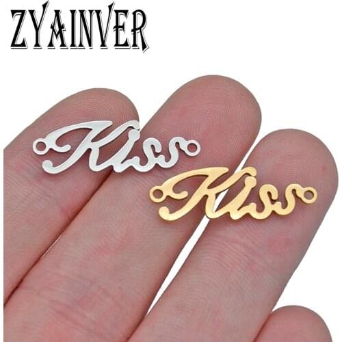 5pcs Stainless Steel 18K Gold Plated & Charms Kiss Pendant Kiss Letter Connector Fit Love Jewelry Making Necklace Bracelet Gifts