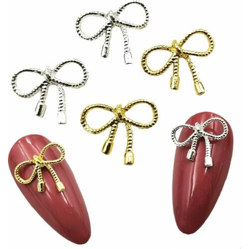 50pcs/pack metal nail art gold silver hollow streamer bow for jewelry nails sticker decoration gel nail art tools