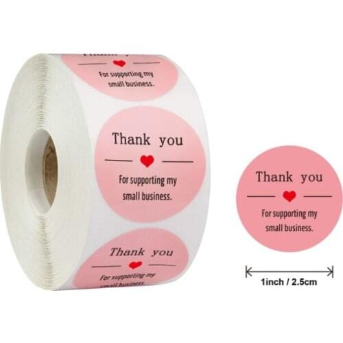 500pcs/Roll Round Pink Thank you for supporting my small business Stickers Labels Wedding Festival Party DIY Gift Packing 1 inch