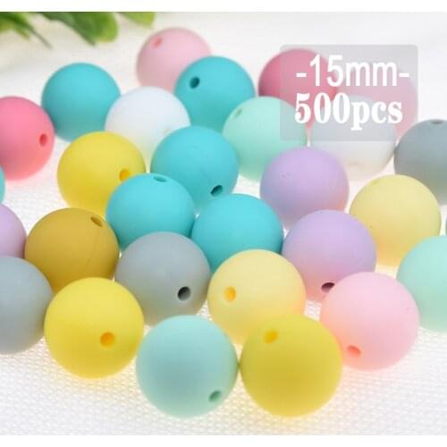 500pcs 15mm Silicone Beads DIY Baby Shower Gift Jewerly Craft Round Beads Food Grade Pearl Silicone