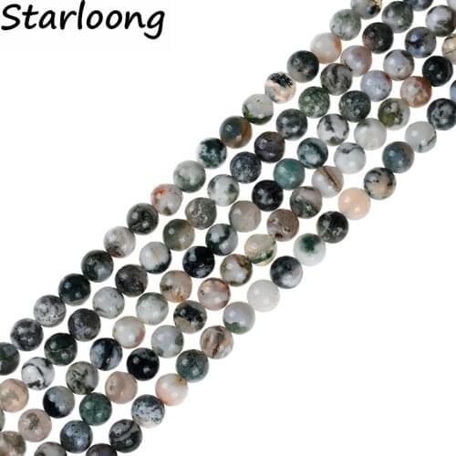 6-10mm Round Natural Stone White Moss grass agates Beads Stone Loose Strand Beads 15" For DIY Bracelet Necklace Jewelry Making