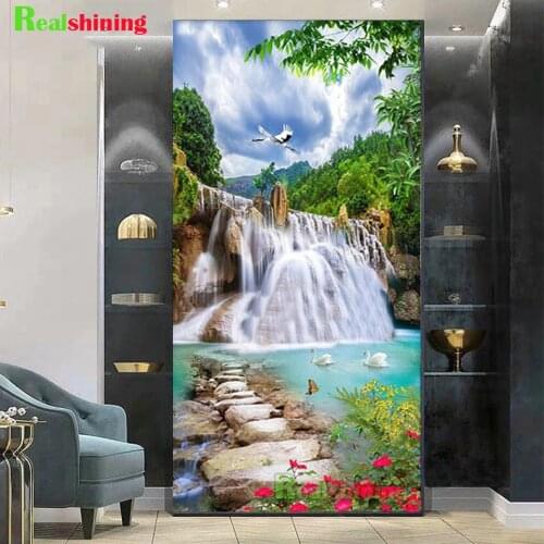 Diy diamond painting waterfall swan flower pattern 5d diamant embroidery spring Handmade large size natural landscape art N2254