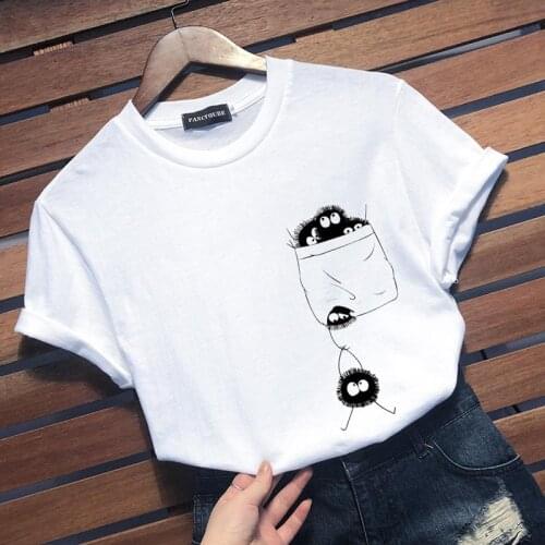 Anime Tees Ghibli Totoro Dust Bunny Womens Short Sleeve Casual Harajuku Graphic T-Shirt Camiseta De Las Mujeres