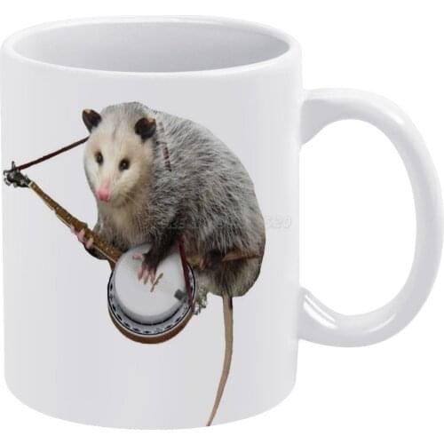 Possum Playing Banjo White Mug New Good Quality Print Mug 11 Oz Coffee Cup Possum Aesthetic Minimalist Banjo Music Popular Anim
