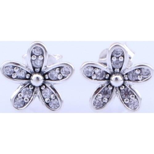 Free Shipping Authentic 925 Sterling Silver Daisy Flower Stud Earrings For Original Women DIY Jewelry Cubic Zirconia Earring
