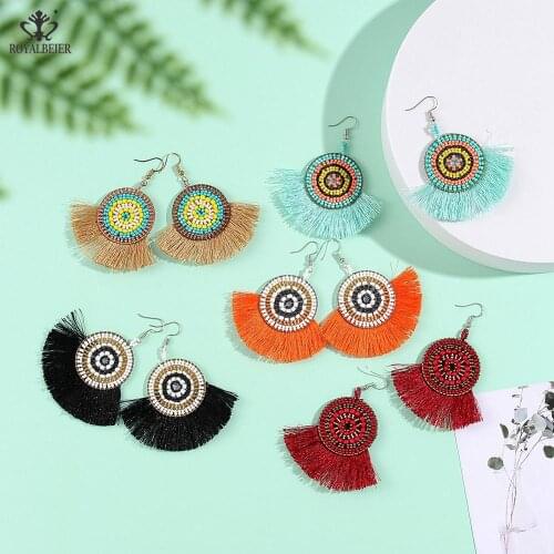 Bohemian Handmade Beads Annual Ring Tassel Drop Earrings For Women Wedding Trendy Girls Party Gift Statement Earrings Christmas