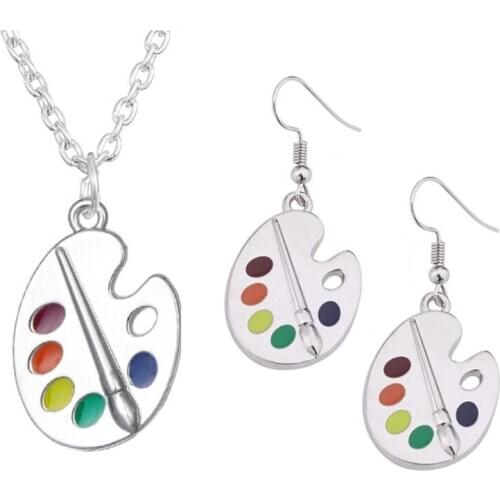 Paint Brush Colorful Paint Palette Drop Earrings Necklace Artist Painter Jewelry 62KE