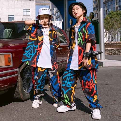 Printing Rave Clothing Hip Hop Costume Kids Loose Pants Street Dancewear Kpop Outfit Stage Costume Jazz Dancing Clothes DL8142